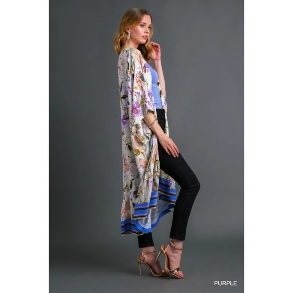 NWT UMGEE Kimono Open Cardigan S/M Long Robe Swim Cover Up Resort Floral Boho - Picture 4 of 11